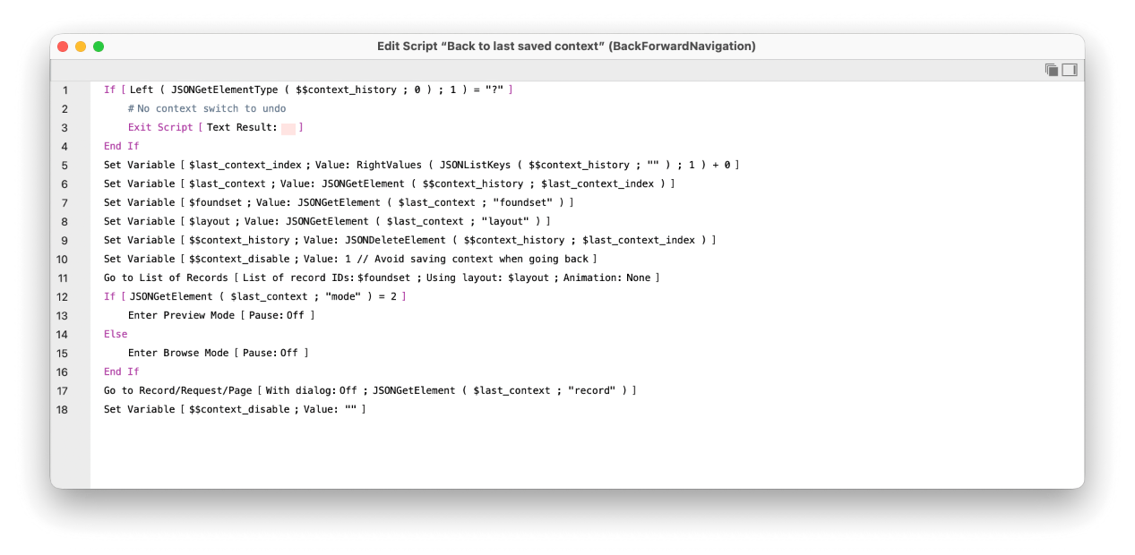 Restore context script