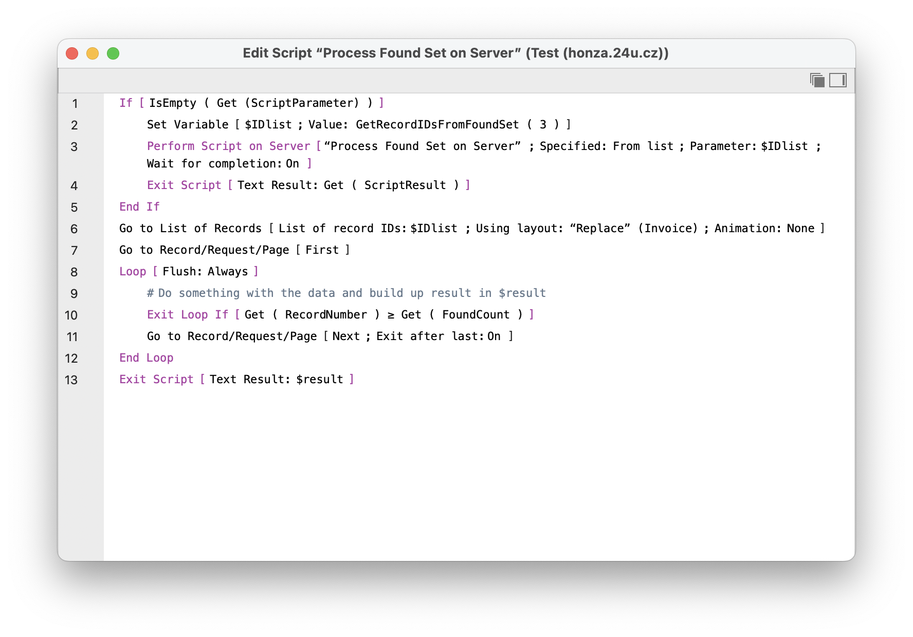 Passing list of record IDs to process them in a server-side script