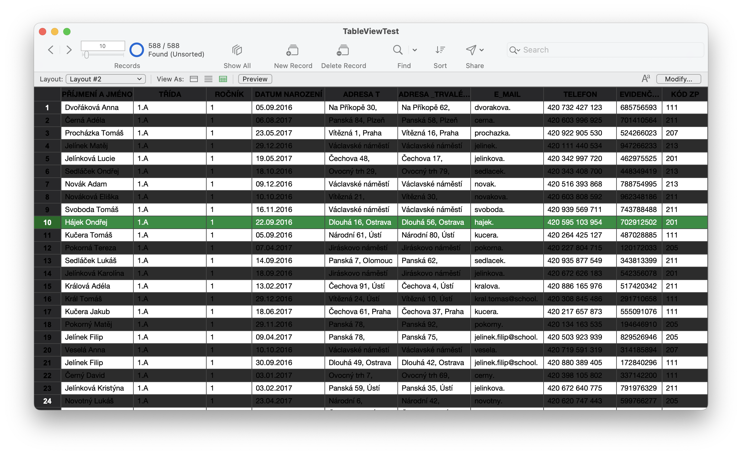 Table View using Light Mode