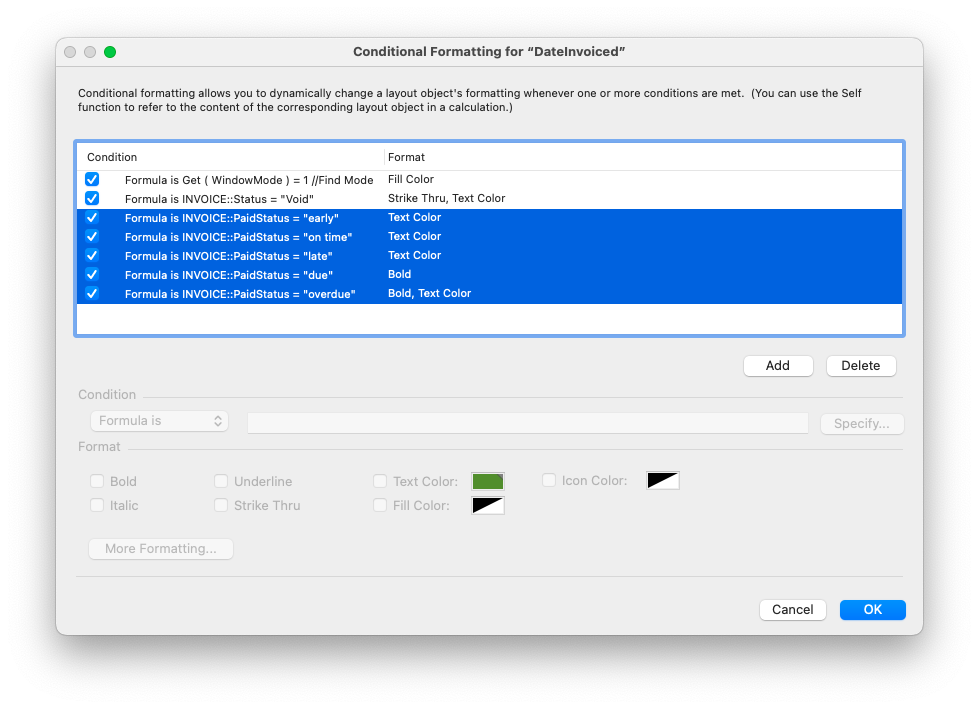 Conditional formatting rules