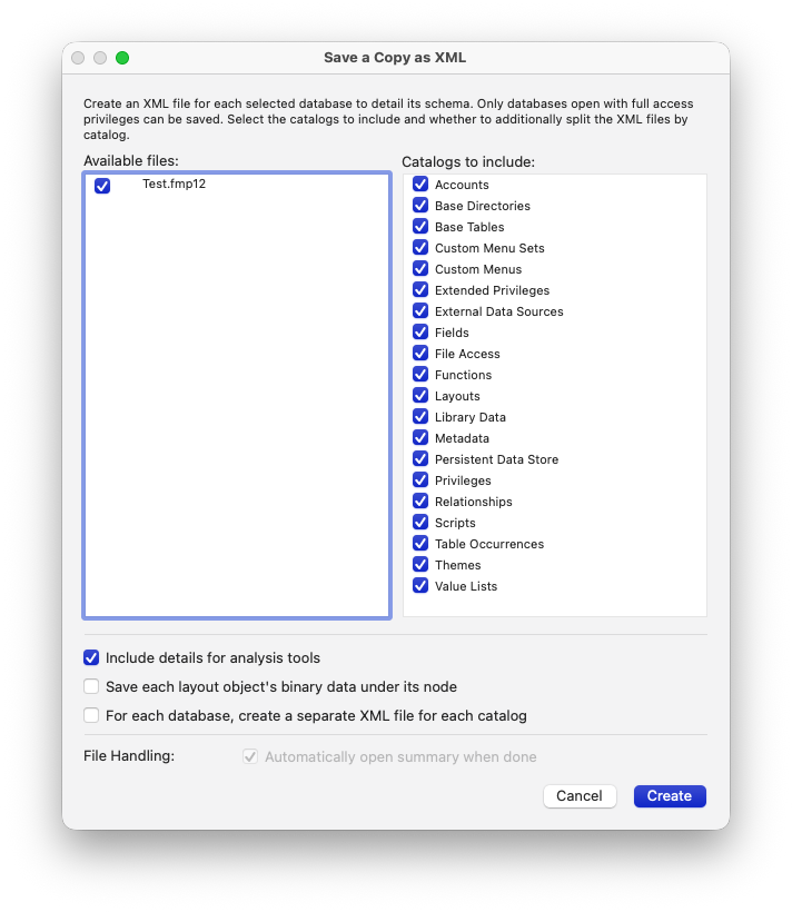 Save as XML menu