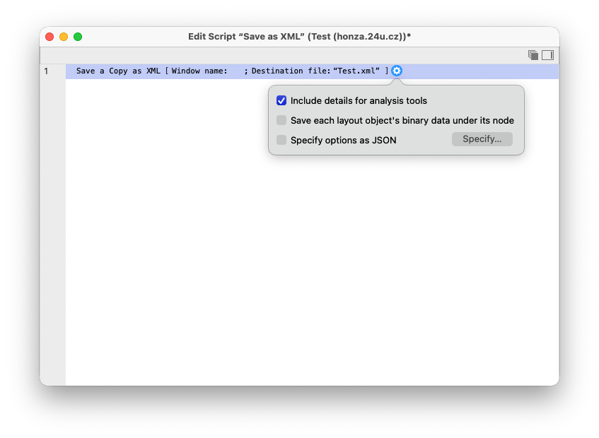 Save as XML script step